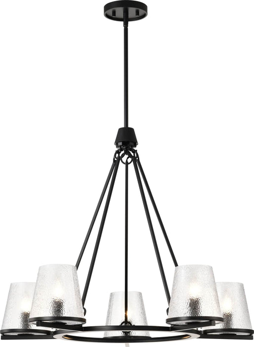 Chandelier Nuvo 60-8258 Valentine - 5 Light Chandelier - Black Finish - Hammered Glass Nuvo
