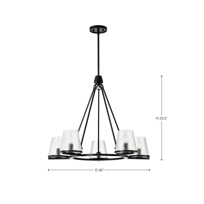 Chandelier Nuvo 60-8258 Valentine - 5 Light Chandelier - Black Finish - Hammered Glass Nuvo