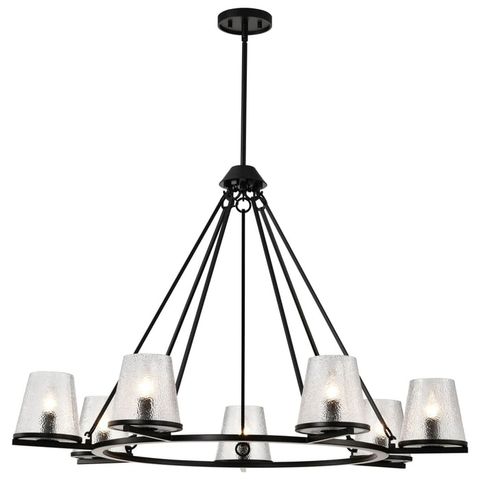 Chandelier Nuvo 60-8259 Valentine - 7 Light Chandelier - Black Finish - Hammered Glass Nuvo
