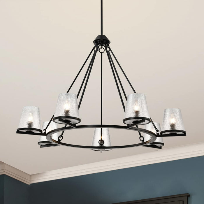 Chandelier Nuvo 60-8259 Valentine - 7 Light Chandelier - Black Finish - Hammered Glass Nuvo