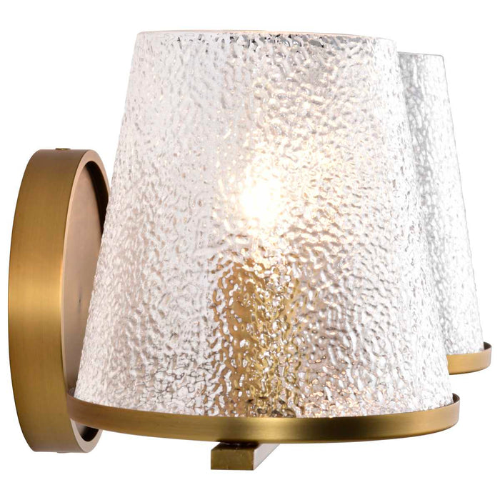 Vanity Nuvo 60-8262 Valentine - 2 Light Vanity - Vintage Brass Finish - Hammered Glass Nuvo