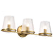 Vanity Nuvo 60-8263 Valentine - 3 Light Vanity - Vintage Brass Finish - Hammered Glass Nuvo