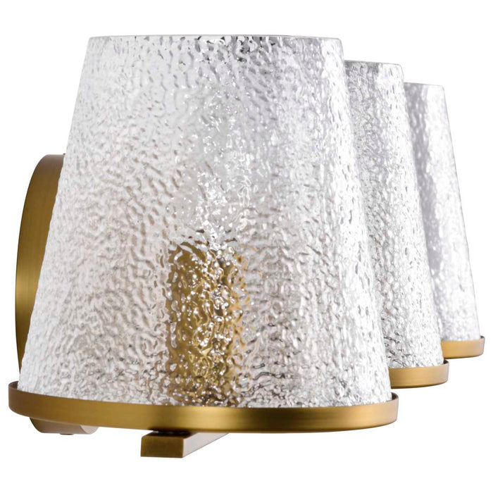 Vanity Nuvo 60-8263 Valentine - 3 Light Vanity - Vintage Brass Finish - Hammered Glass Nuvo