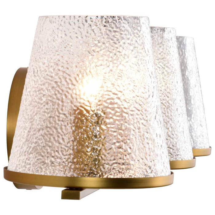 Vanity Nuvo 60-8263 Valentine - 3 Light Vanity - Vintage Brass Finish - Hammered Glass Nuvo