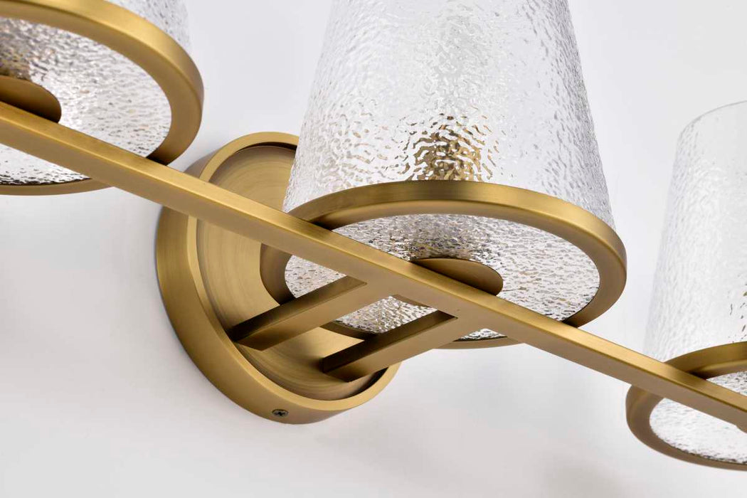 Vanity Nuvo 60-8263 Valentine - 3 Light Vanity - Vintage Brass Finish - Hammered Glass Nuvo