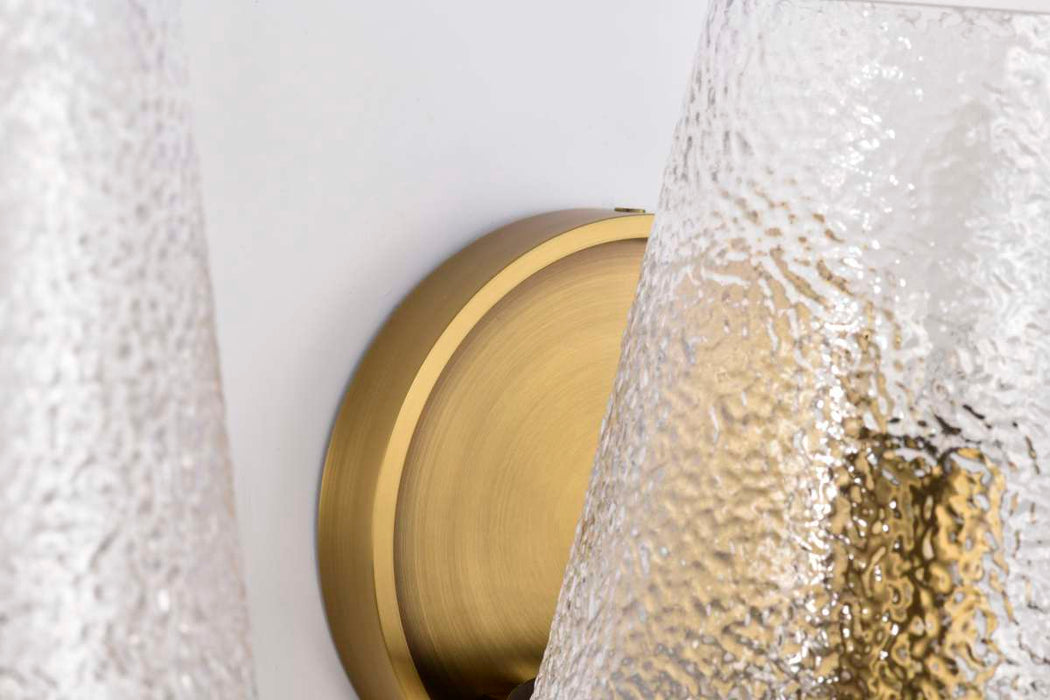 Vanity Nuvo 60-8263 Valentine - 3 Light Vanity - Vintage Brass Finish - Hammered Glass Nuvo