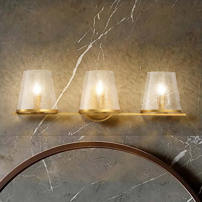 Vanity Nuvo 60-8263 Valentine - 3 Light Vanity - Vintage Brass Finish - Hammered Glass Nuvo