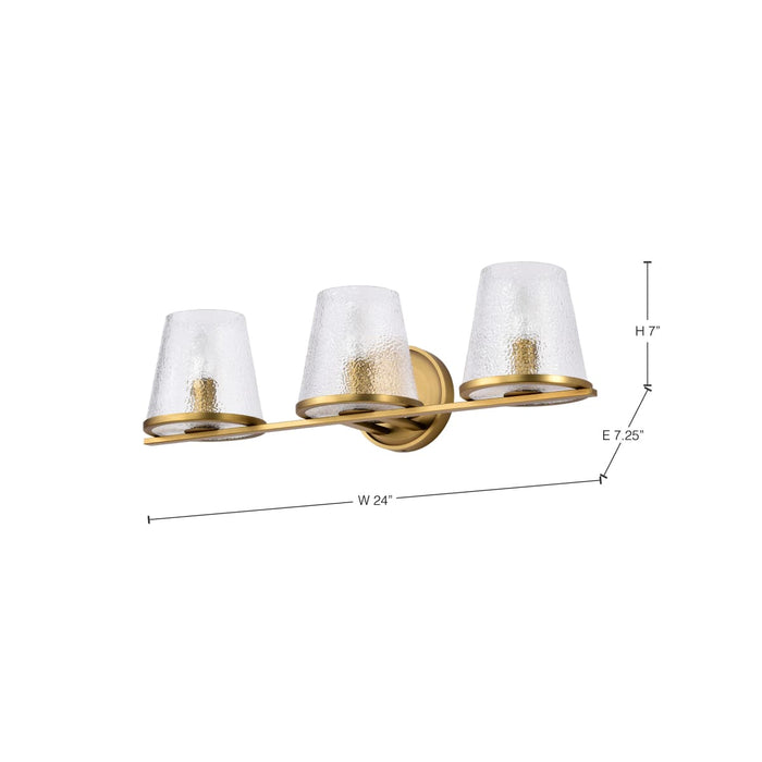 Vanity Nuvo 60-8263 Valentine - 3 Light Vanity - Vintage Brass Finish - Hammered Glass Nuvo