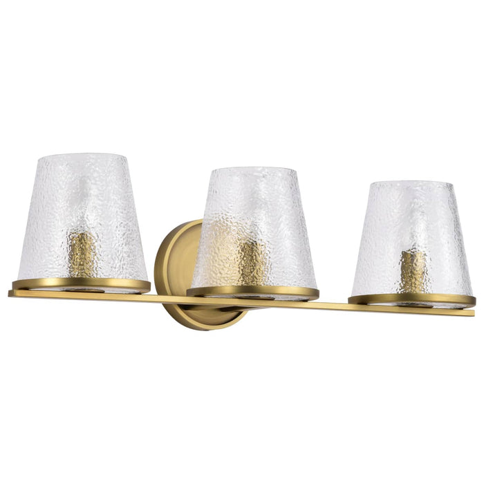 Vanity Nuvo 60-8263 Valentine - 3 Light Vanity - Vintage Brass Finish - Hammered Glass Nuvo