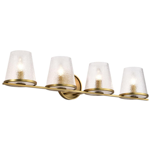 Vanity Nuvo 60-8264 Valentine - 4 Light Vanity - Vintage Brass Finish - Hammered Glass Nuvo