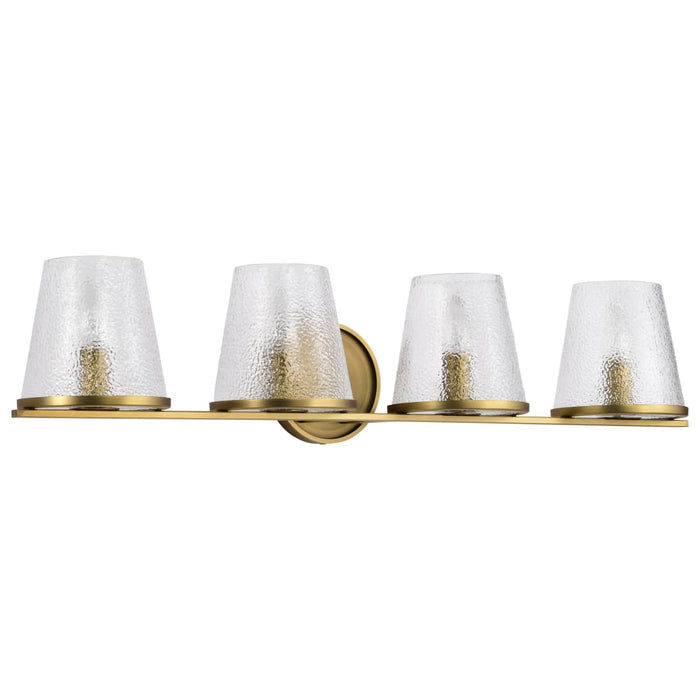 Vanity Nuvo 60-8264 Valentine - 4 Light Vanity - Vintage Brass Finish - Hammered Glass Nuvo