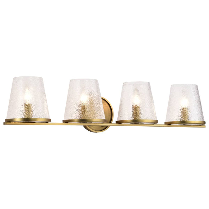 Vanity Nuvo 60-8264 Valentine - 4 Light Vanity - Vintage Brass Finish - Hammered Glass Nuvo