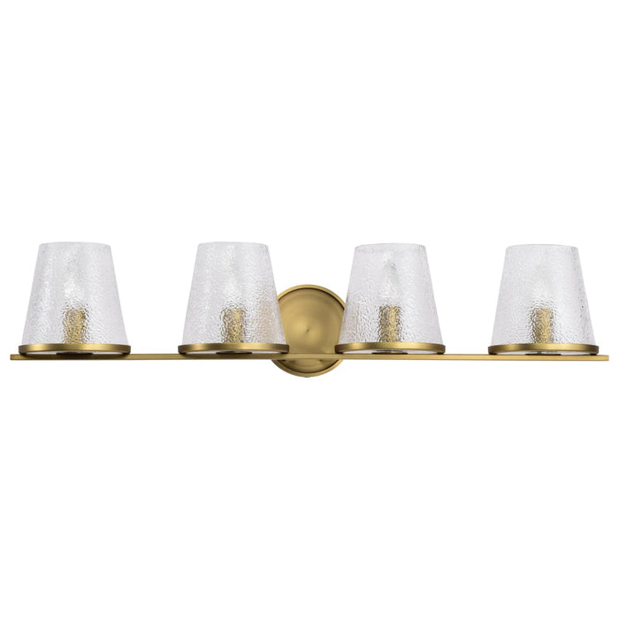 Vanity Nuvo 60-8264 Valentine - 4 Light Vanity - Vintage Brass Finish - Hammered Glass Nuvo