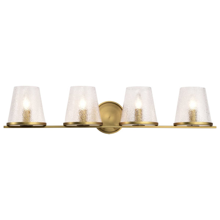 Vanity Nuvo 60-8264 Valentine - 4 Light Vanity - Vintage Brass Finish - Hammered Glass Nuvo