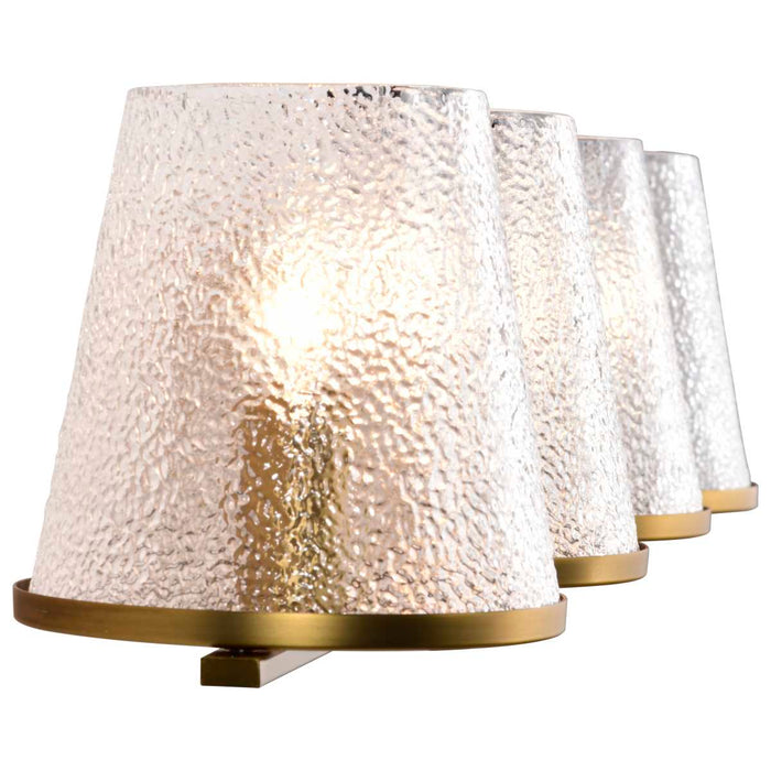 Vanity Nuvo 60-8264 Valentine - 4 Light Vanity - Vintage Brass Finish - Hammered Glass Nuvo