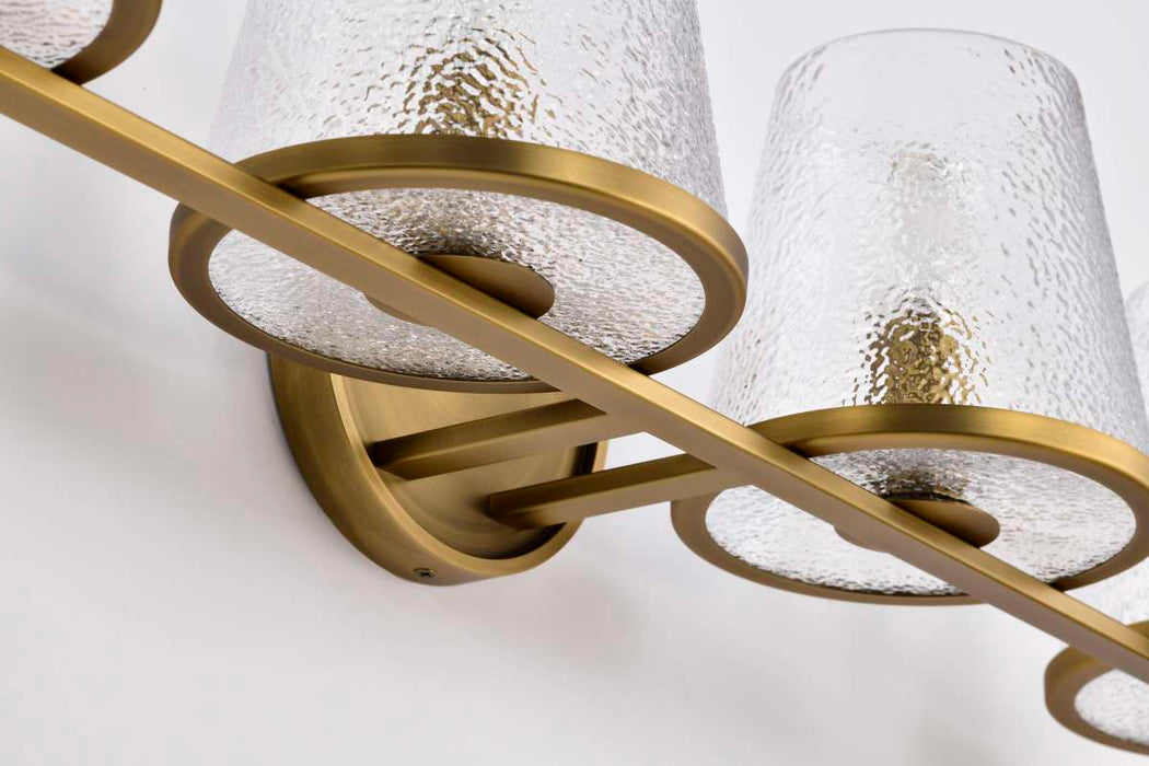 Vanity Nuvo 60-8264 Valentine - 4 Light Vanity - Vintage Brass Finish - Hammered Glass Nuvo