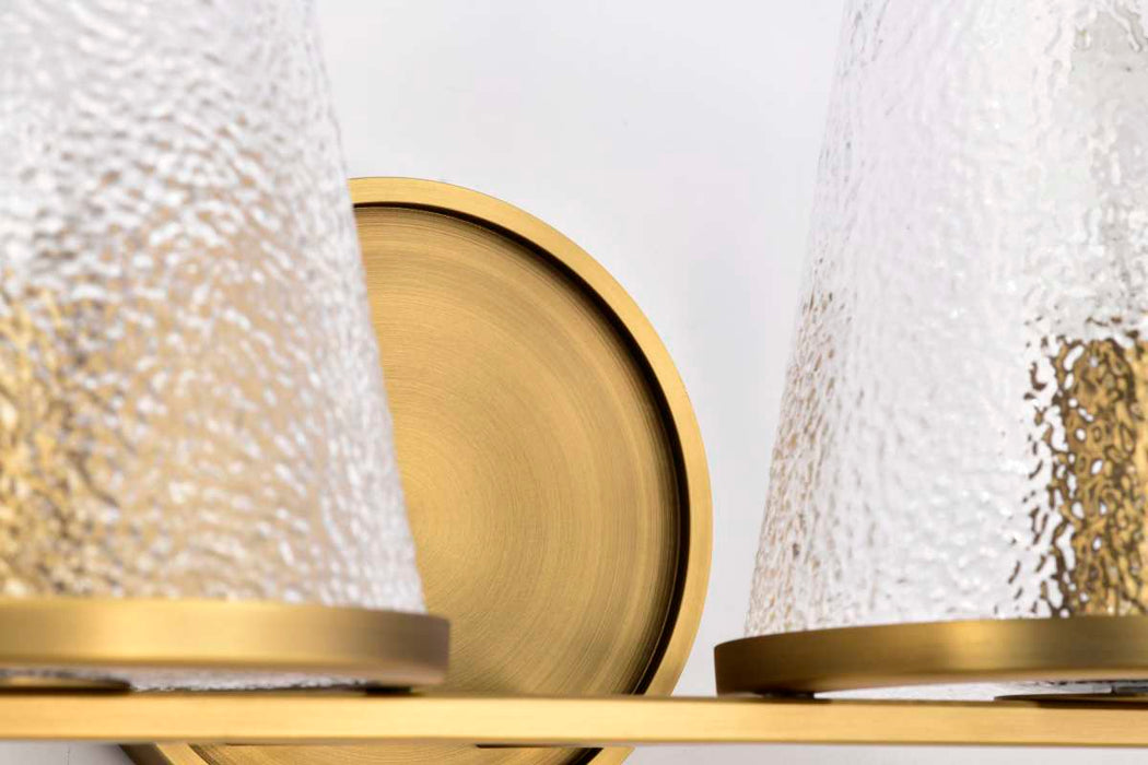 Vanity Nuvo 60-8264 Valentine - 4 Light Vanity - Vintage Brass Finish - Hammered Glass Nuvo