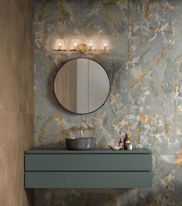 Vanity Nuvo 60-8264 Valentine - 4 Light Vanity - Vintage Brass Finish - Hammered Glass Nuvo