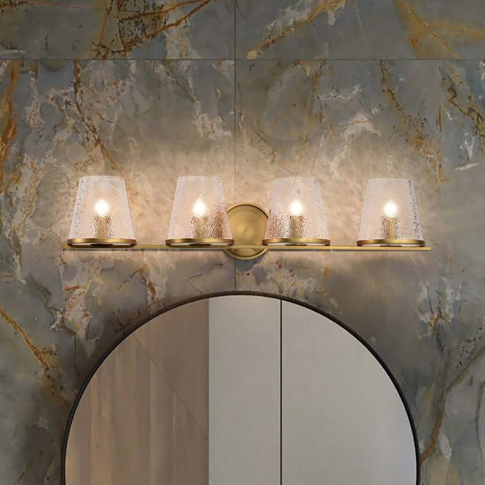 Vanity Nuvo 60-8264 Valentine - 4 Light Vanity - Vintage Brass Finish - Hammered Glass Nuvo