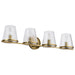 Vanity Nuvo 60-8264 Valentine - 4 Light Vanity - Vintage Brass Finish - Hammered Glass Nuvo