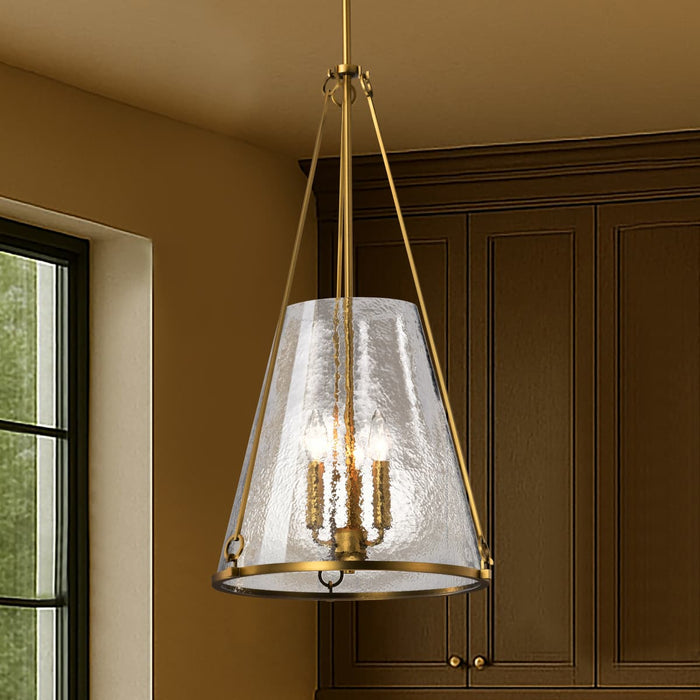 Pendant Nuvo 60-8267 Valentine - Large Pendant - Vintage Brass Finish - Hammered Glass Nuvo