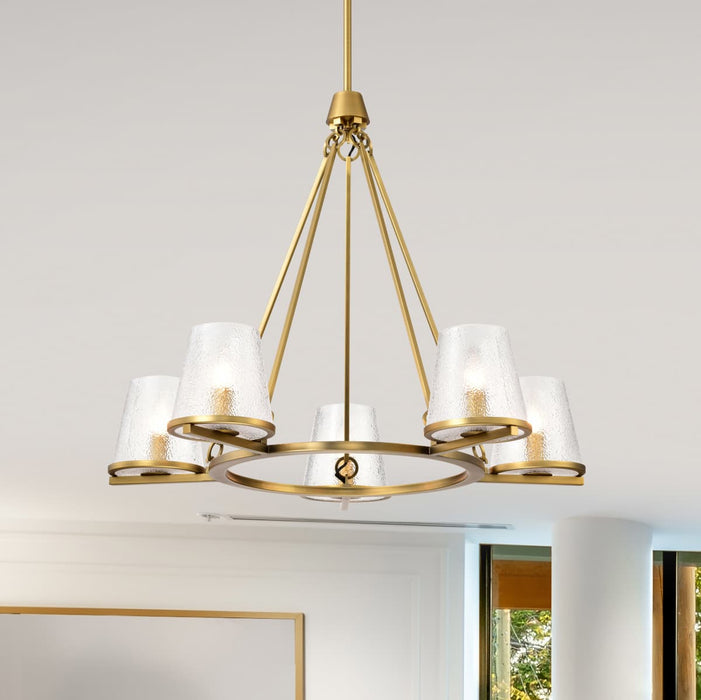 Chandelier Nuvo 60-8268 Valentine - 5 Light Chandelier - Vintage Brass Finish - Hammered Glass Nuvo
