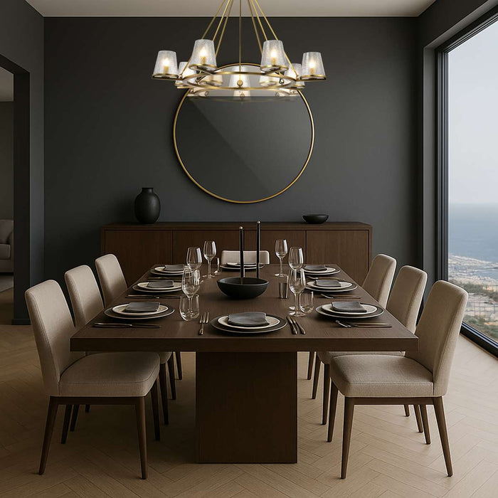 Chandelier Nuvo 60-8269 Valentine - 7 Light Chandelier - Vintage Brass Finish - Hammered Glass Nuvo