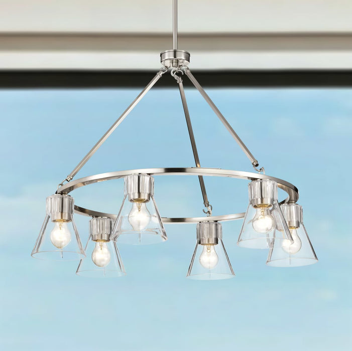 Chandelier Nuvo 60-8335 Gianna - 6 Light Chandelier - Brushed Nickel Finish - Clear Glass Nuvo