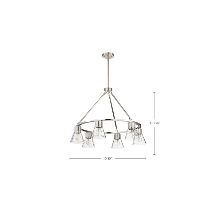 Chandelier Nuvo 60-8335 Gianna - 6 Light Chandelier - Brushed Nickel Finish - Clear Glass Nuvo