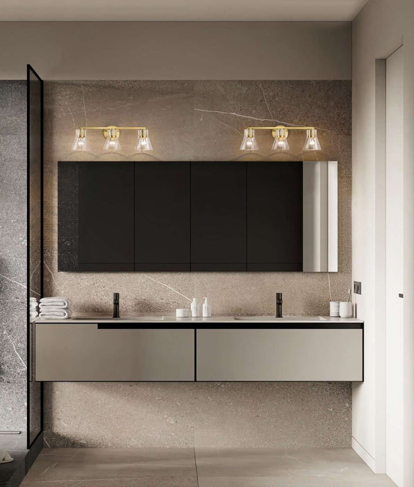 Vanity Nuvo 60-8343 Gianna - 3 Light Vanity - Vintage Brass Finish - Clear Glass Nuvo