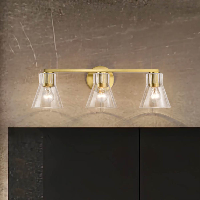 Vanity Nuvo 60-8343 Gianna - 3 Light Vanity - Vintage Brass Finish - Clear Glass Nuvo