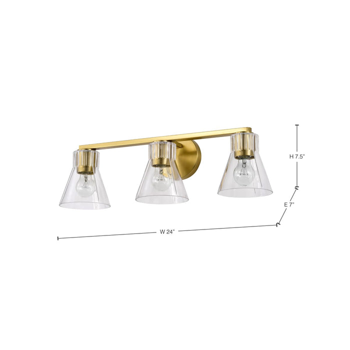 Vanity Nuvo 60-8343 Gianna - 3 Light Vanity - Vintage Brass Finish - Clear Glass Nuvo