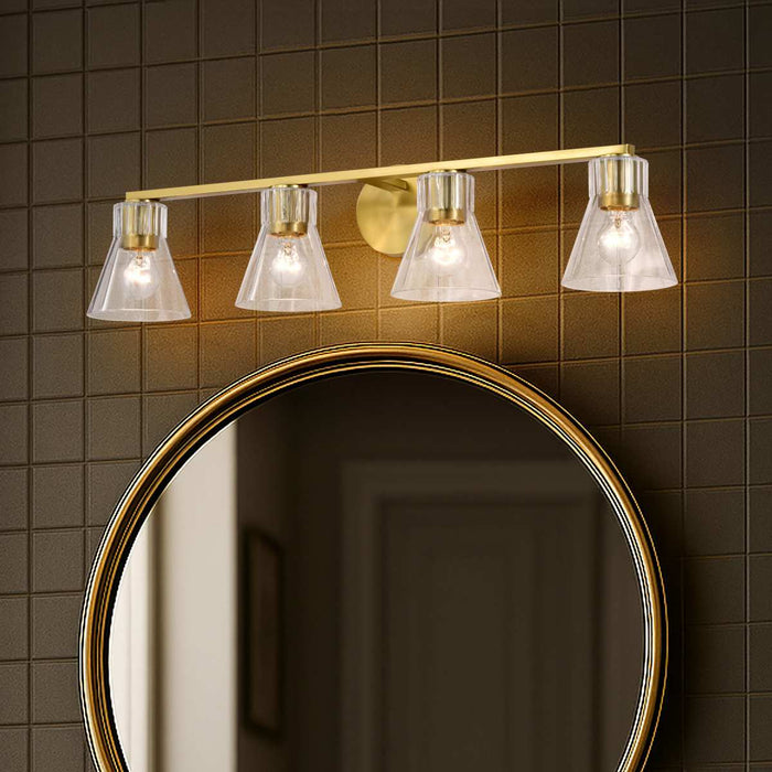 Vanity Nuvo 60-8344 Gianna - 4 Light Vanity - Vintage Brass Finish - Clear Glass Nuvo