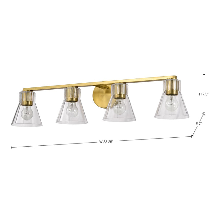 Vanity Nuvo 60-8344 Gianna - 4 Light Vanity - Vintage Brass Finish - Clear Glass Nuvo