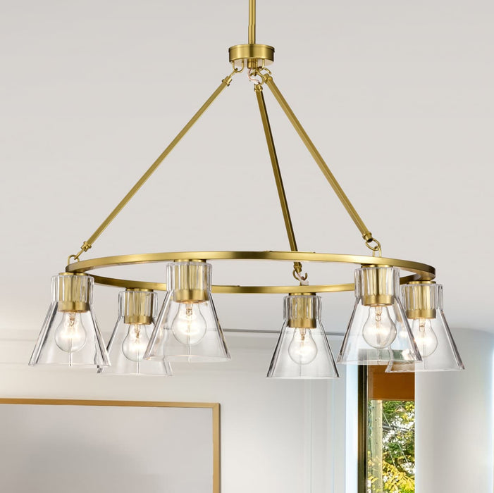 Chandelier Nuvo 60-8345 Gianna - 6 Light Chandelier - Vintage Brass Finish - Clear Glass Nuvo