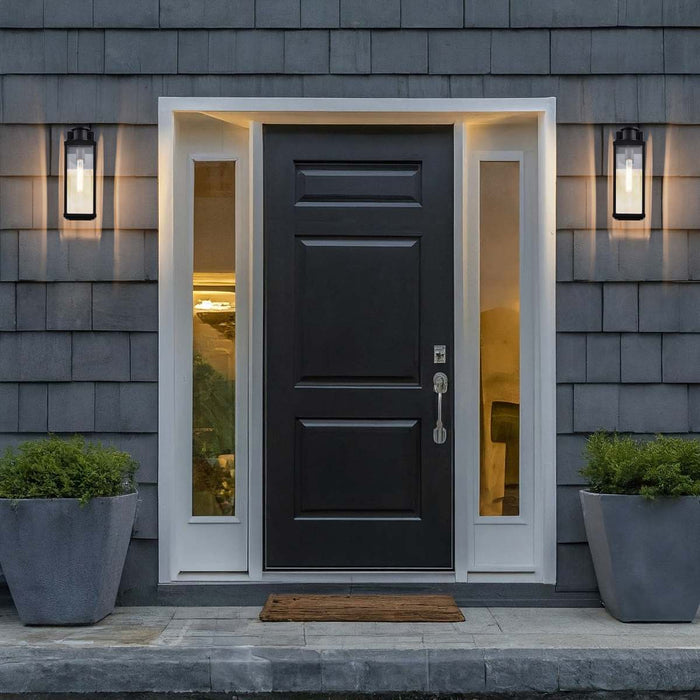 Wall Lantern Nuvo 60-8511 Luca - Medium Outdoor Lantern - Sand Black Finish - Clear Beveled Glass Nuvo