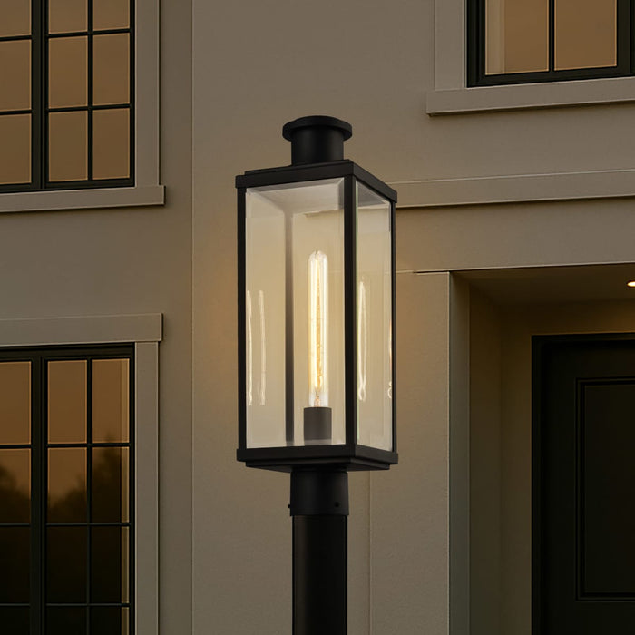 Post Lantern Nuvo 60-8513 Luca - Outdoor Post Lantern - Sand Black Finish - Clear Beveled Glass Nuvo