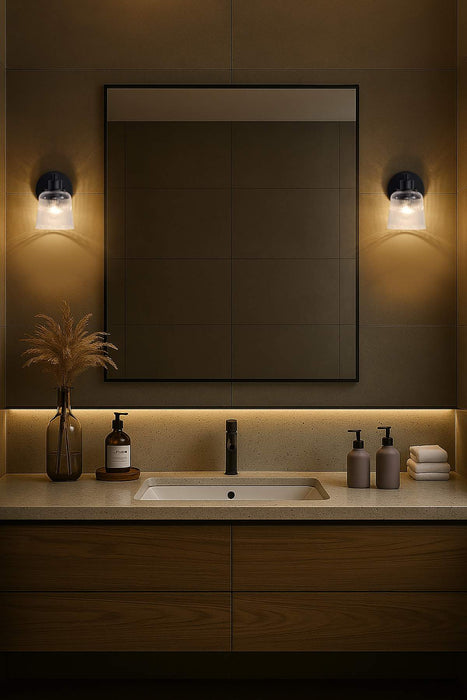 Vanity Nuvo 60-8601 Grayson - 1 Light Vanity - Matte Black Finish - Clear Ribbed Glass Nuvo