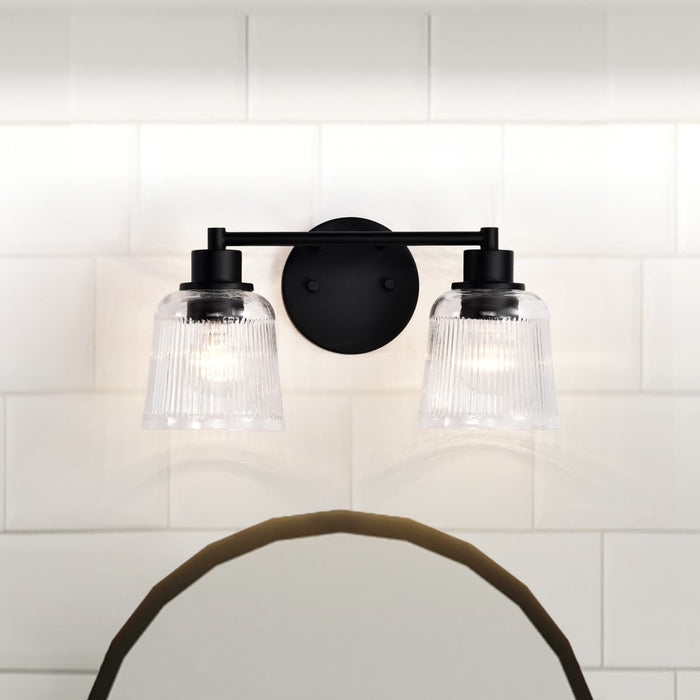 Vanity Nuvo 60-8602 Grayson - 2 Light Vanity - Matte Black Finish - Clear Ribbed Glass Nuvo