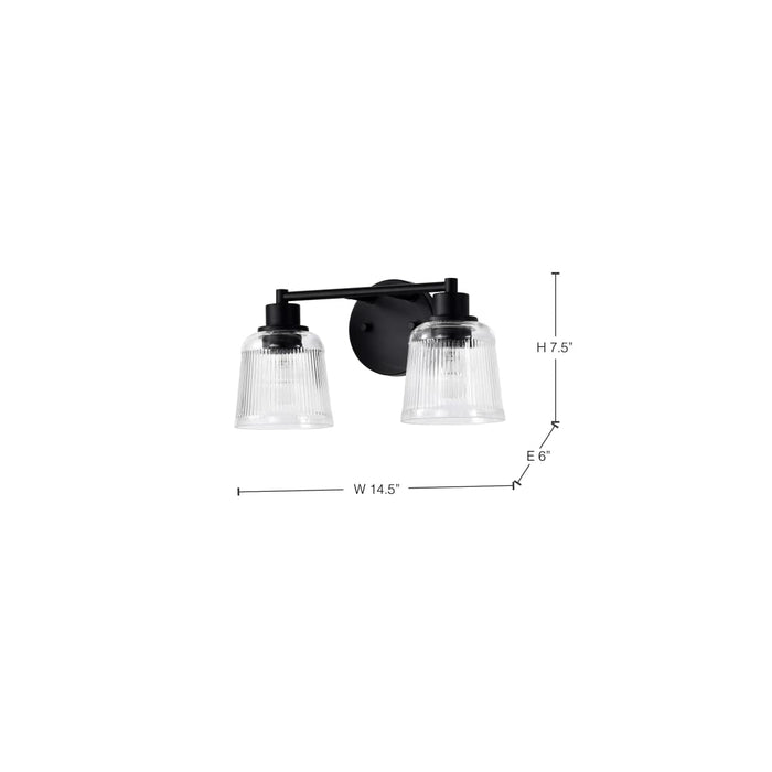 Vanity Nuvo 60-8602 Grayson - 2 Light Vanity - Matte Black Finish - Clear Ribbed Glass Nuvo