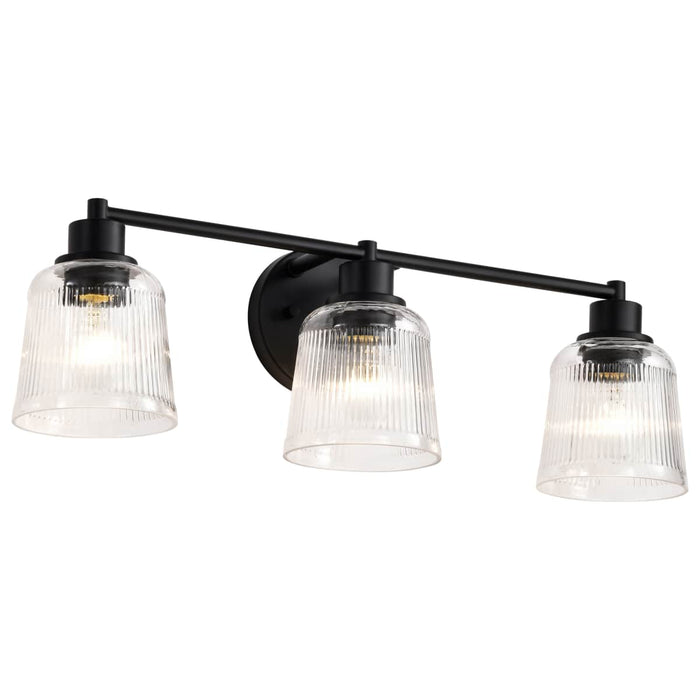 Vanity Nuvo 60-8603 Grayson - 3 Light Vanity - Matte Black Finish - Clear Ribbed Glass Nuvo