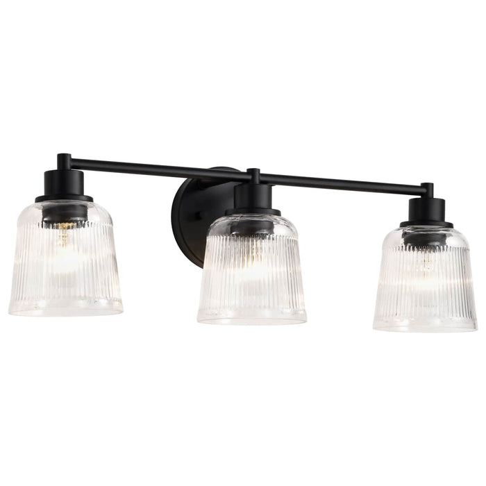 Vanity Nuvo 60-8603 Grayson - 3 Light Vanity - Matte Black Finish - Clear Ribbed Glass Nuvo