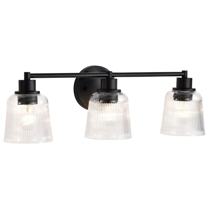 Vanity Nuvo 60-8603 Grayson - 3 Light Vanity - Matte Black Finish - Clear Ribbed Glass Nuvo