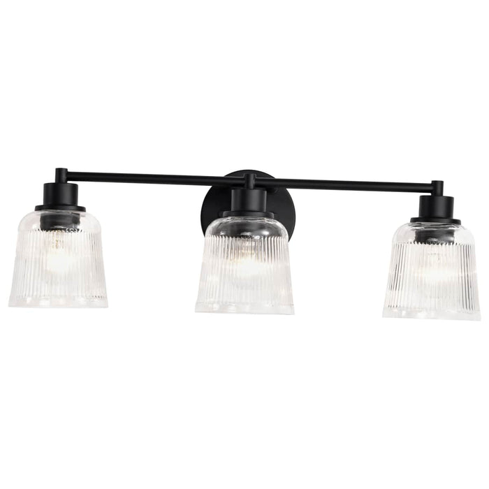Vanity Nuvo 60-8603 Grayson - 3 Light Vanity - Matte Black Finish - Clear Ribbed Glass Nuvo