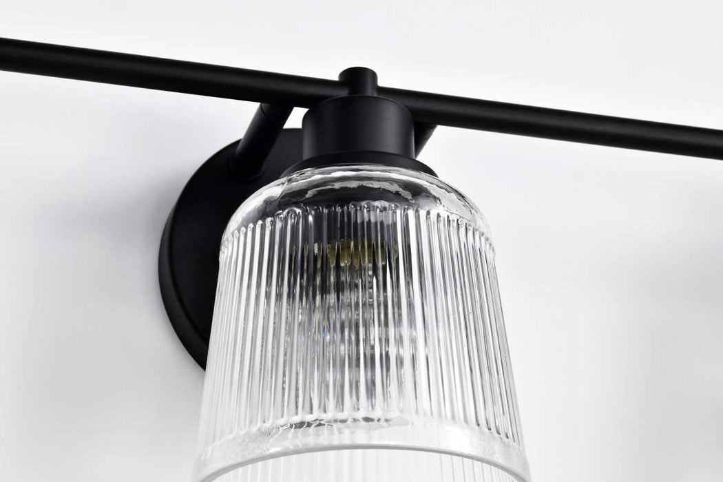 Vanity Nuvo 60-8603 Grayson - 3 Light Vanity - Matte Black Finish - Clear Ribbed Glass Nuvo