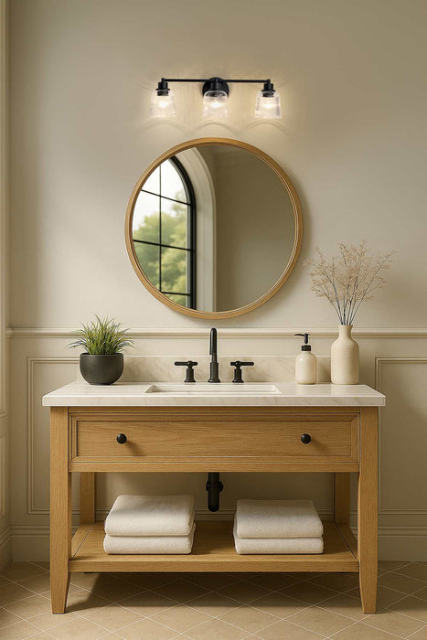Vanity Nuvo 60-8603 Grayson - 3 Light Vanity - Matte Black Finish - Clear Ribbed Glass Nuvo