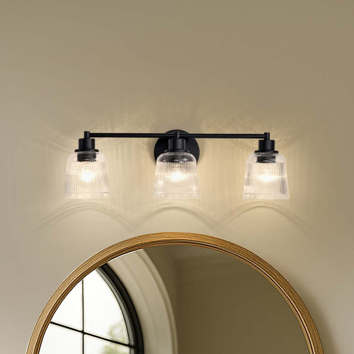 Vanity Nuvo 60-8603 Grayson - 3 Light Vanity - Matte Black Finish - Clear Ribbed Glass Nuvo