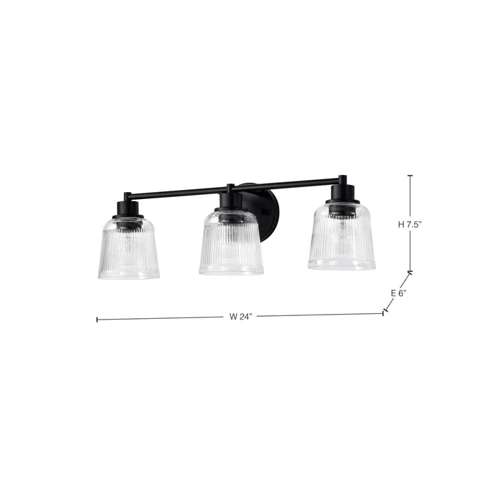 Vanity Nuvo 60-8603 Grayson - 3 Light Vanity - Matte Black Finish - Clear Ribbed Glass Nuvo