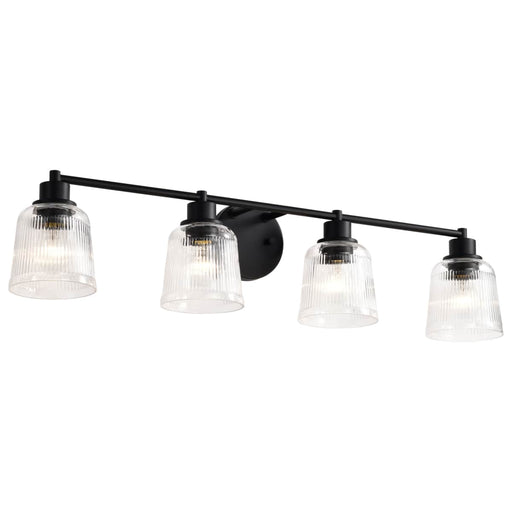 Vanity Nuvo 60-8604 Grayson - 4 Light Vanity - Matte Black Finish - Clear Ribbed Glass Nuvo