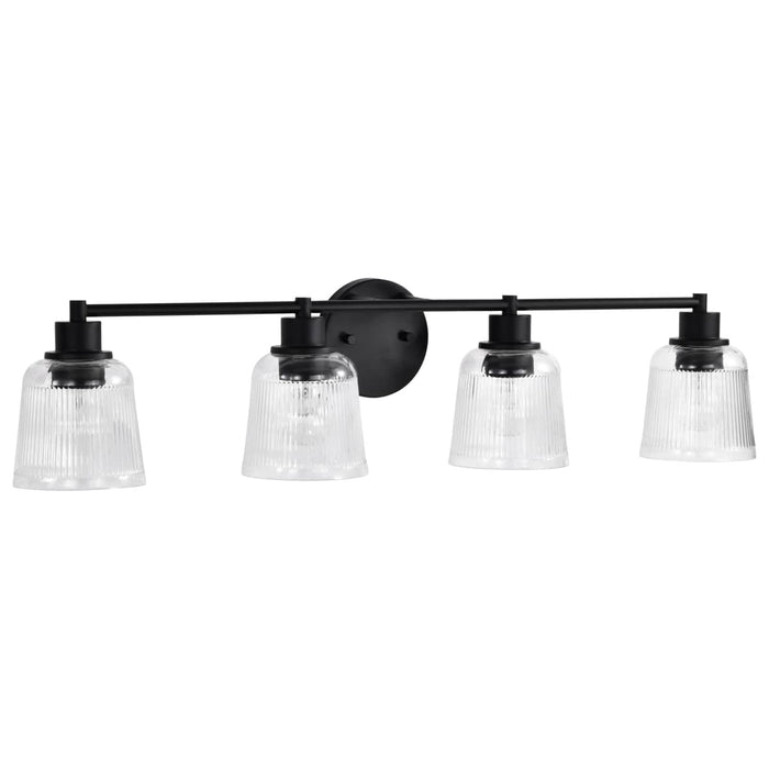 Vanity Nuvo 60-8604 Grayson - 4 Light Vanity - Matte Black Finish - Clear Ribbed Glass Nuvo